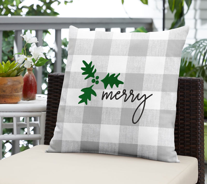 Sorra Home "Merry" 18" Plaid Embroidered Pillow — View 5