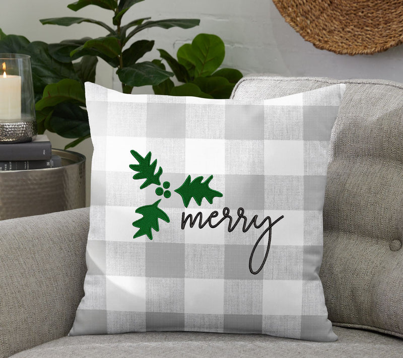 Sorra Home "Merry" 18" Plaid Embroidered Pillow — View 4