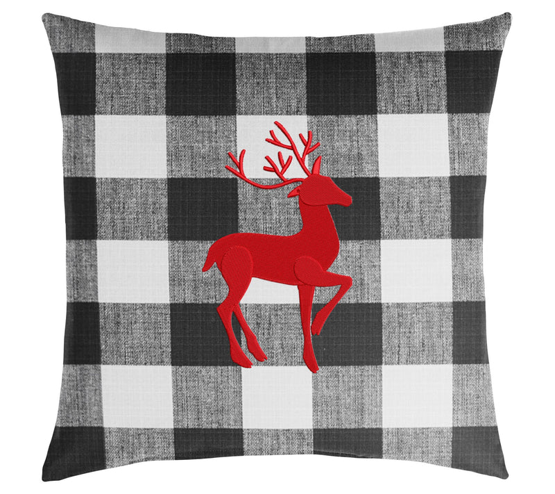 Sorra Home Embroidered Deer 18" Plaid Pillow — View 3