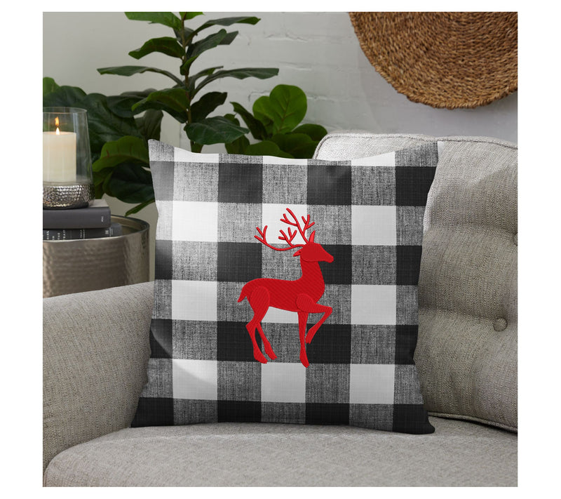 Sorra Home Embroidered Deer 18" Plaid Pillow — View 7