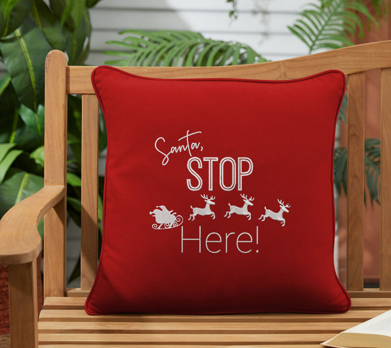 Sorra Home Santa Stop Here Embroidered Sunbrella Pillow — View 5