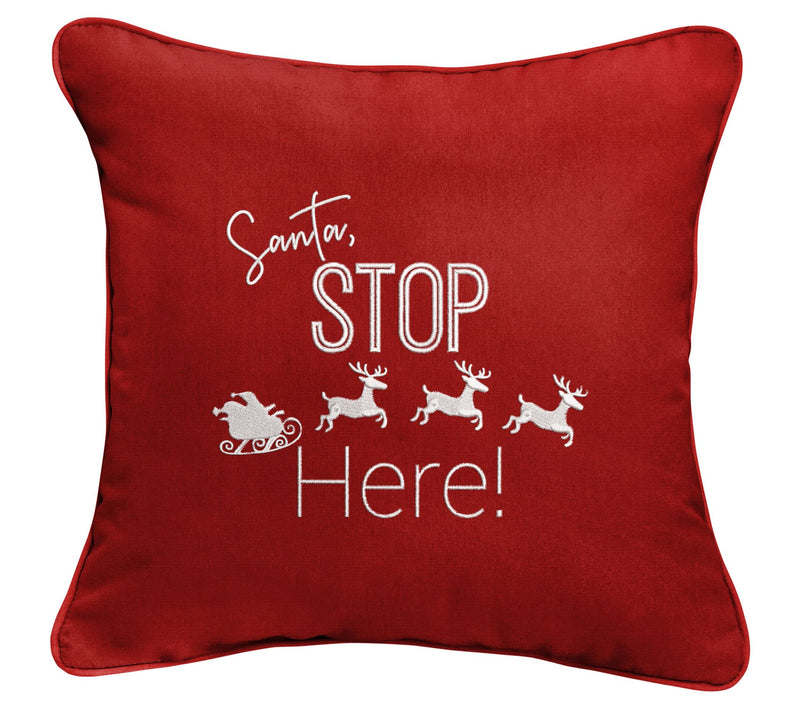 Sorra Home Santa Stop Here Embroidered Sunbrella Pillow — View 3