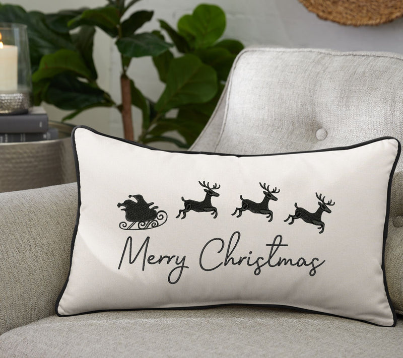 Sorra Home Merry Christmas Embroidered Sunbrella Pillow — View 4