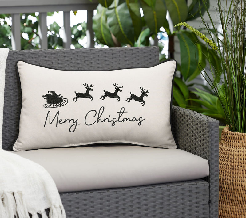 Sorra Home Merry Christmas Embroidered Sunbrella Pillow — View 5