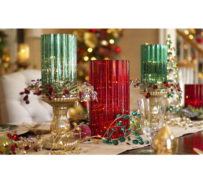 12" Oversized Illuminated Fluted Mercury Glass Hurricane by Valerie — View 33