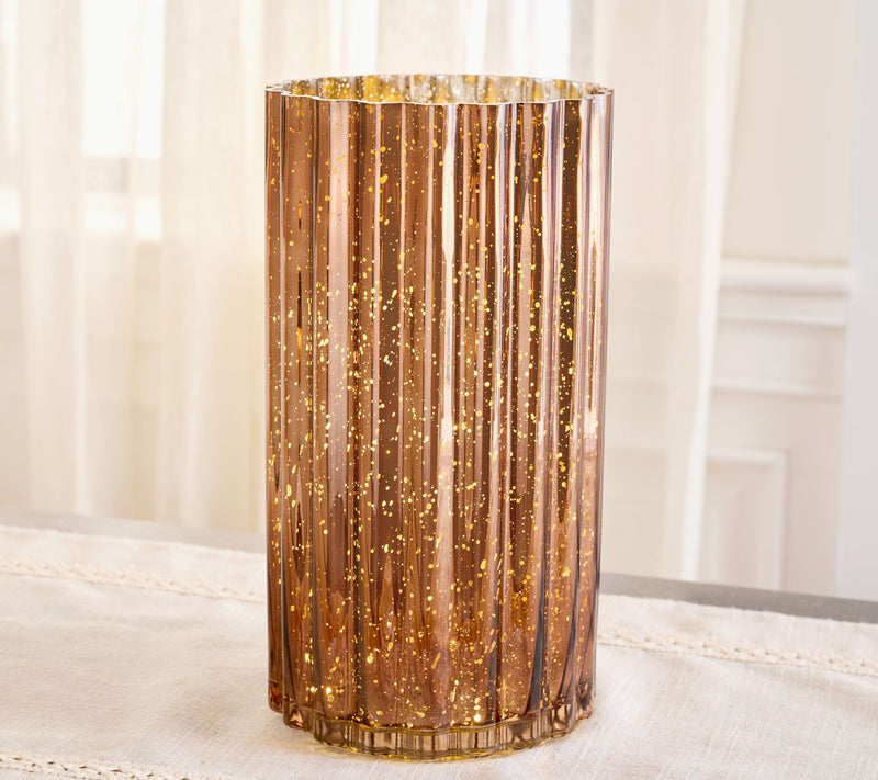 12" Oversized Illuminated Fluted Mercury Glass Hurricane by Valerie — View 8