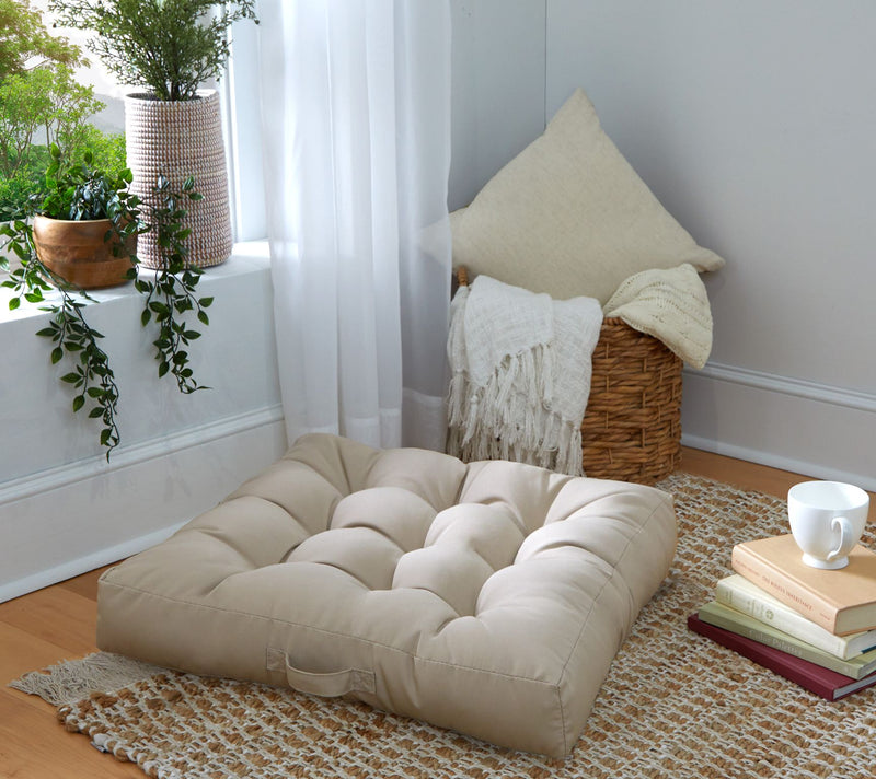 Sorra Home 24" Square Sunbrella Floor Pillow wi th Handle — View 16