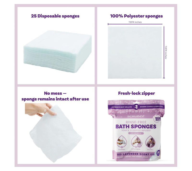 Scrubzz Lavender Rinse Free 50pc Bath Single Use Bath Sponges — View 4