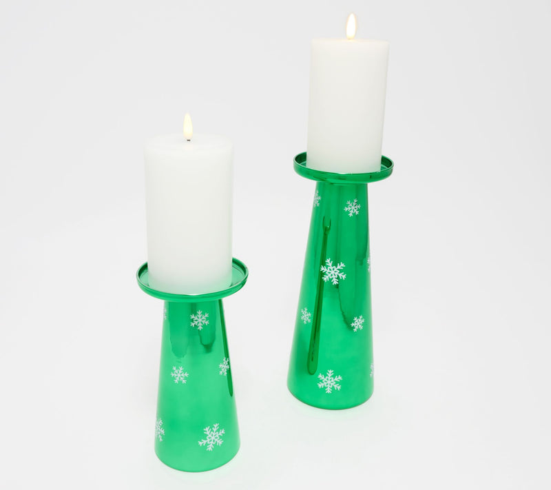 Lightscapes Small & Large Glass Candle Holders w/ Pillars — View 5
