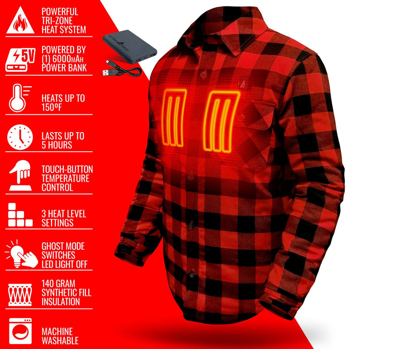 ActionHeat 5V Battery Heated Flannel Work Shirt — View 9