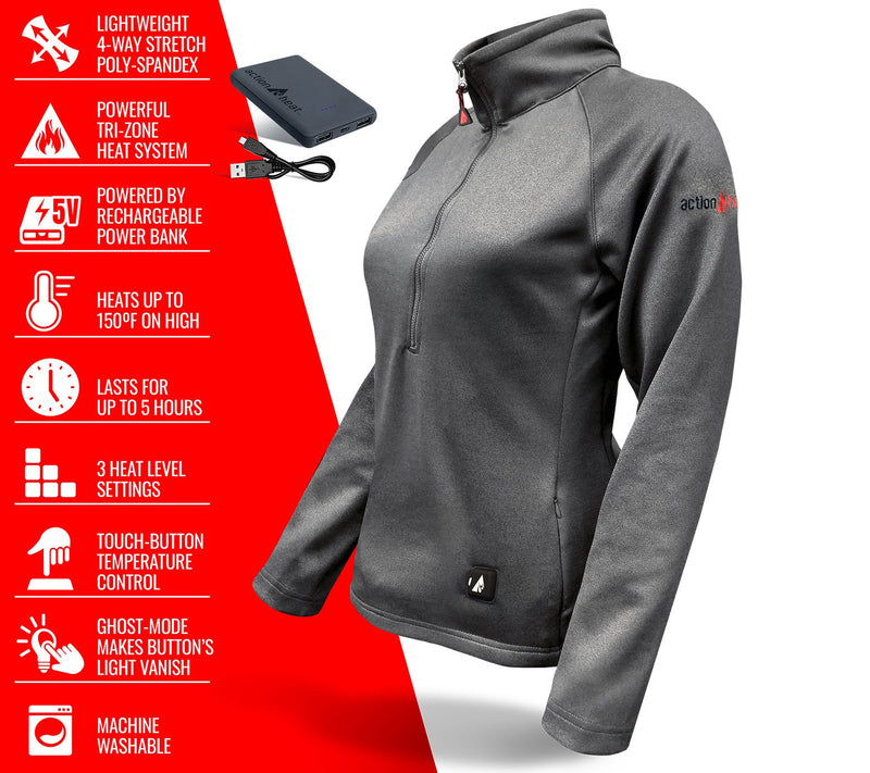 ActionHeat Women's 5V Battery Heated 1/2 Zip UpShirt — View 12