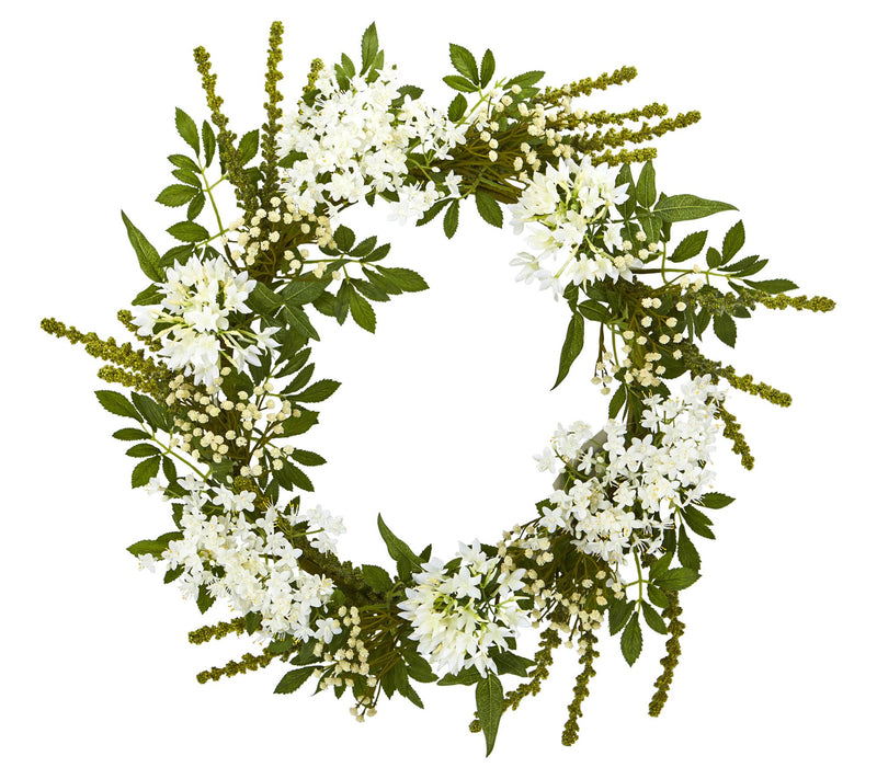 24" White Mixed Floral Artificial Wreath by Nearly Natural — View 3
