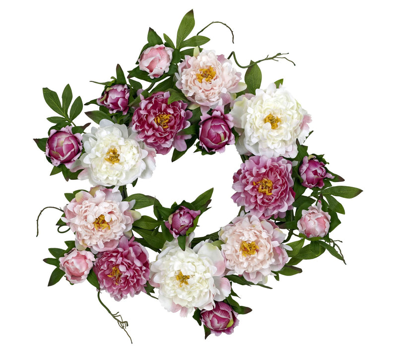 22" Peony Wreath by Nearly Natural — Main view
