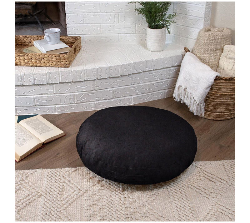Sorra Home 24" Circle Twill Fl oor Pillow with Handle — View 7