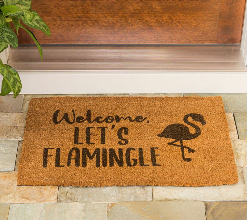 "Welcome, Let's Flamingle" 16x28 Coir Mat — View 3