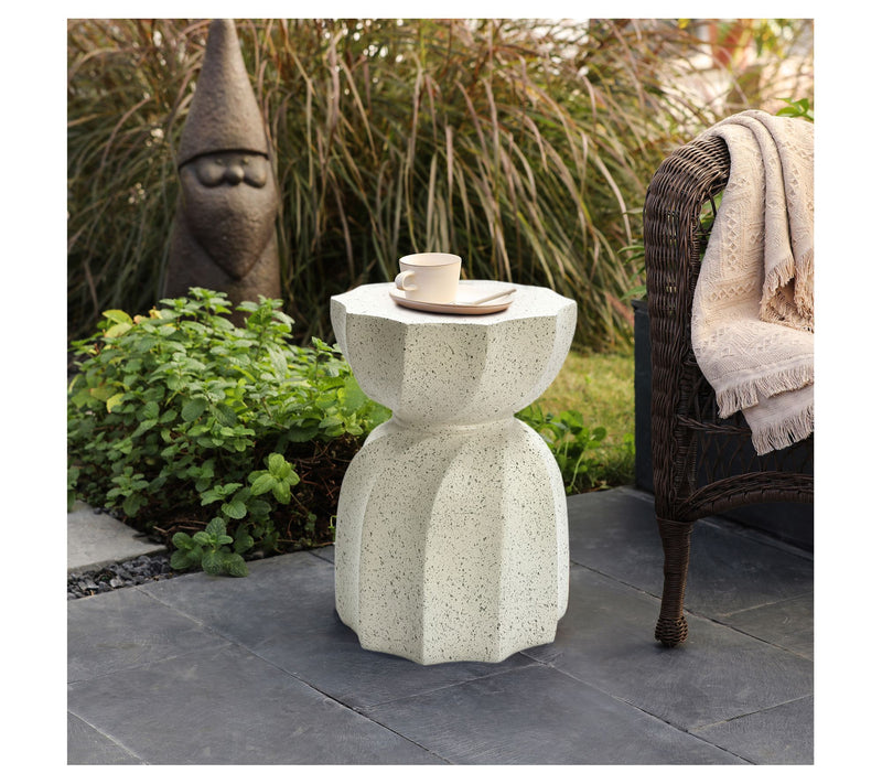LuxenHome Off W hite with Gray Cement Hourglas s Side Table — View 4