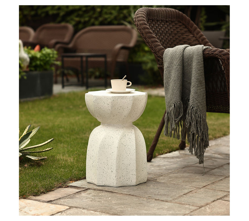 LuxenHome Off W hite with Gray Cement Hourglas s Side Table — View 5