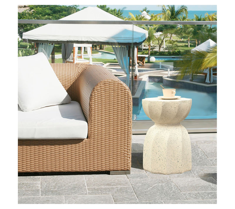 LuxenHome Off W hite with Gray Cement Hourglas s Side Table — View 7