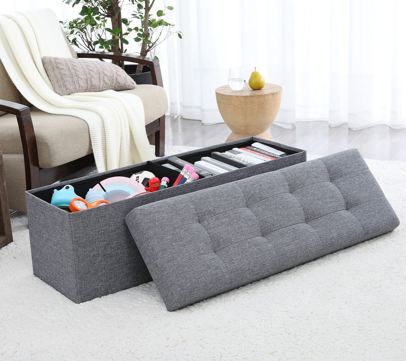 Ornavo Home Foldable Tufted Linen Large Storage Ottoman Bench — View 15