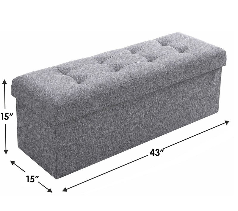 Ornavo Home Foldable Tufted Linen Large Storage Ottoman Bench — View 16