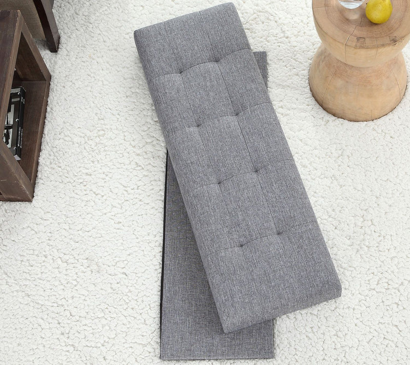 Ornavo Home Foldable Tufted Linen Large Storage Ottoman Bench — View 14