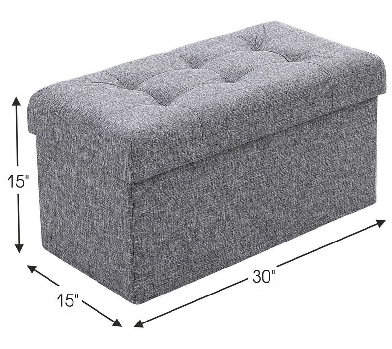Ornavo Home Foldable Tufted Linen Storage Ottoman Bench — View 14