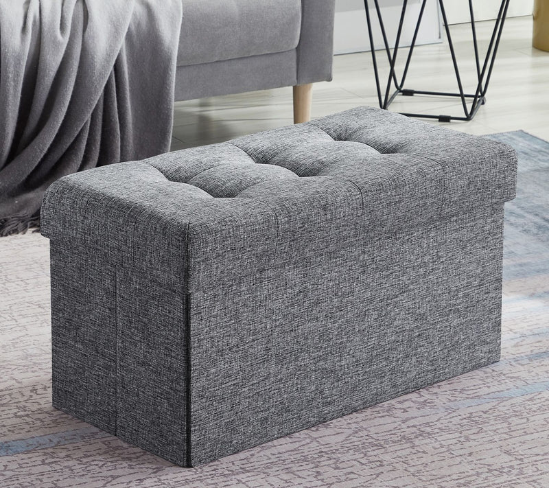 Ornavo Home Foldable Tufted Linen Storage Ottoman Bench — View 12
