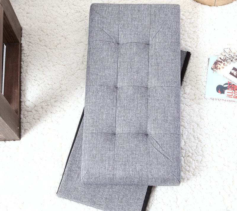 Ornavo Home Foldable Tufted Linen Storage Ottoman Bench — View 13