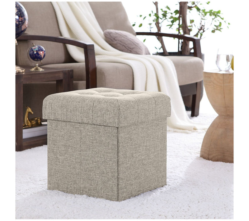 Ornavo Home Foldable Tufted Linen Square Cube Sorage Ottoman — View 3