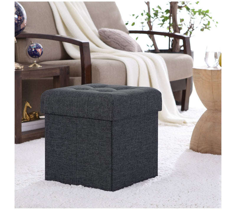 Ornavo Home Foldable Tufted Linen Square Cube Sorage Ottoman — View 5