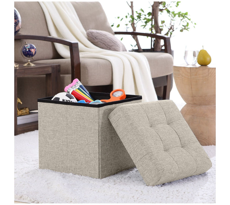 Ornavo Home Foldable Tufted Linen Square Cube Sorage Ottoman — View 12