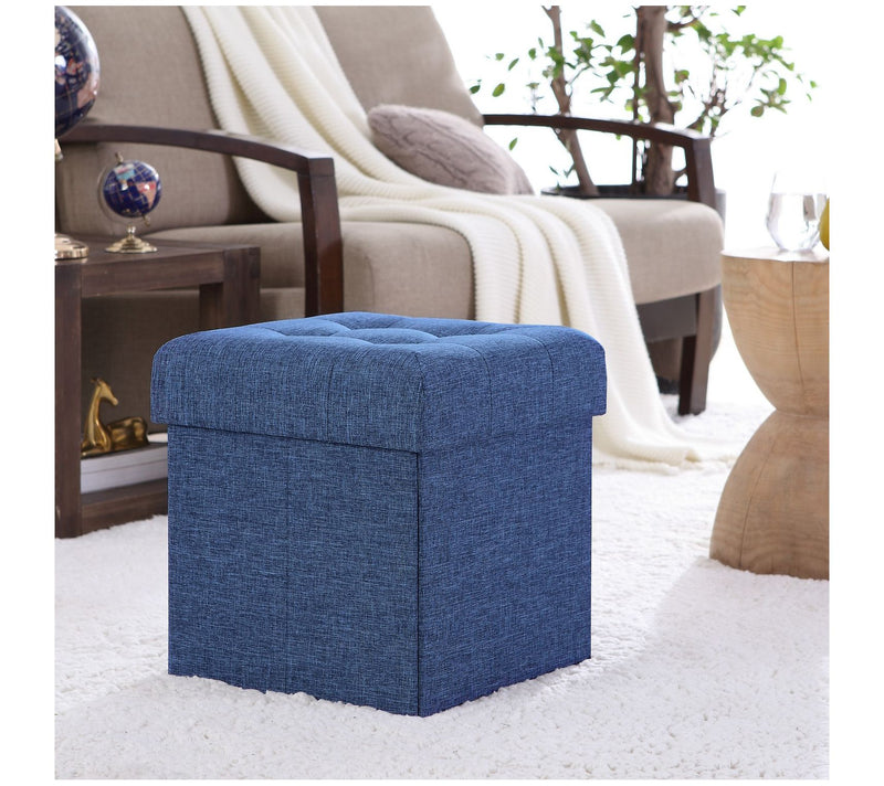Ornavo Home Foldable Tufted Linen Square Cube Sorage Ottoman — View 11