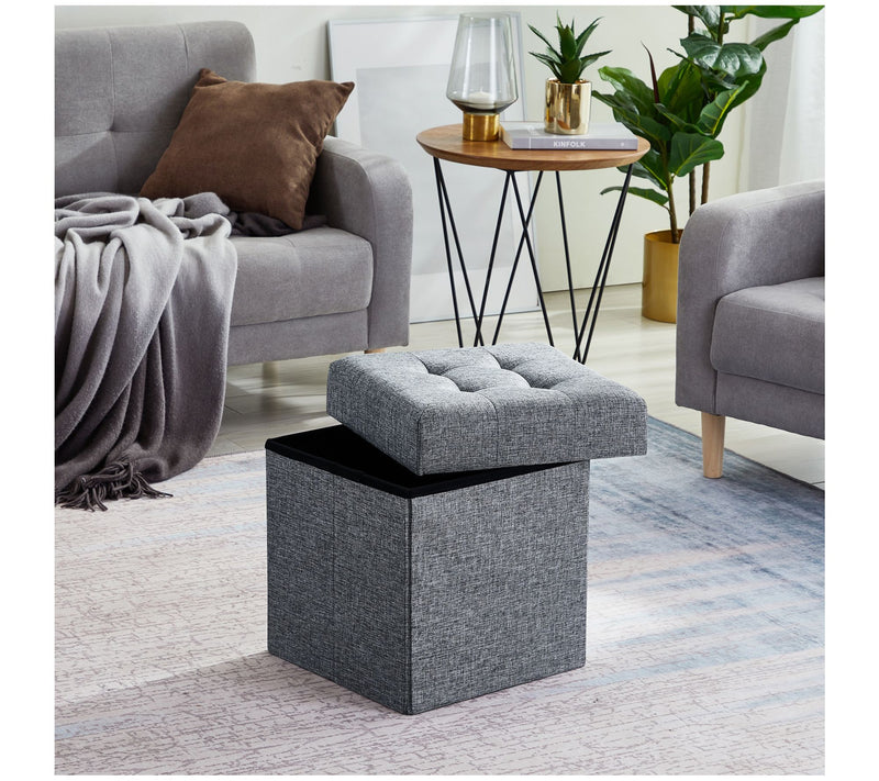 Ornavo Home Foldable Tufted Linen Square Cube Sorage Ottoman — View 9