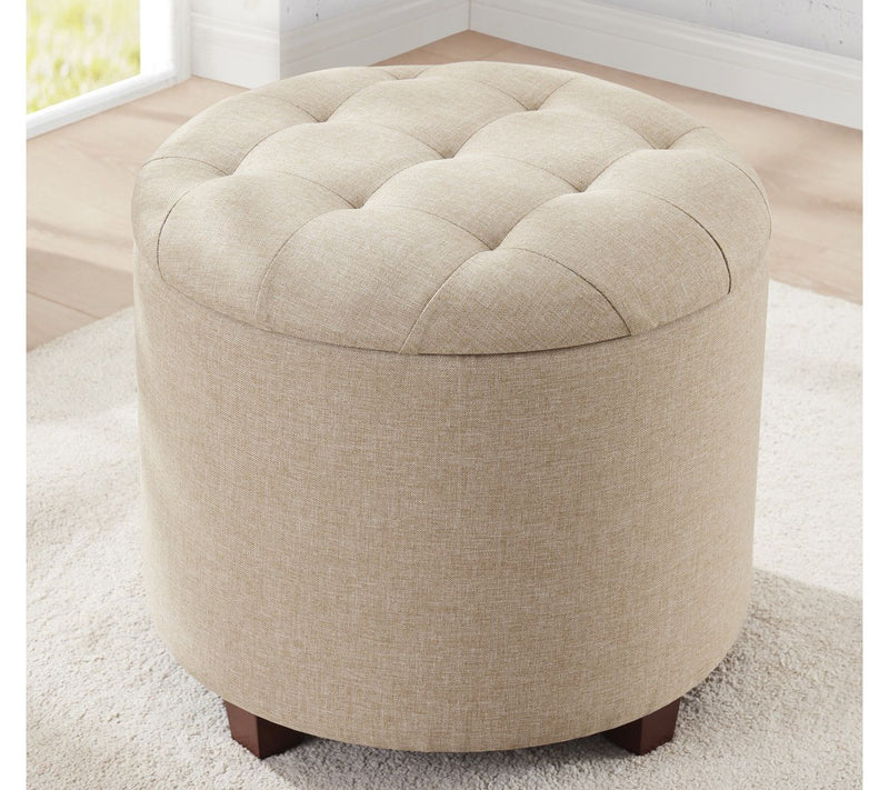 Ornavo Home Tufted Round Storage Ottoman with Rmovable Lid — Main view
