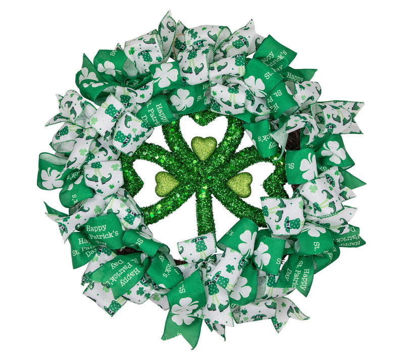 Northlight Shamrocks & Ribbons St. Patrick's Day Wreath 24" — View 3