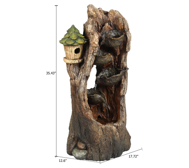 LuxenHome Resin Tree and Birdhouse Lighted Outdoor Fountain — View 6