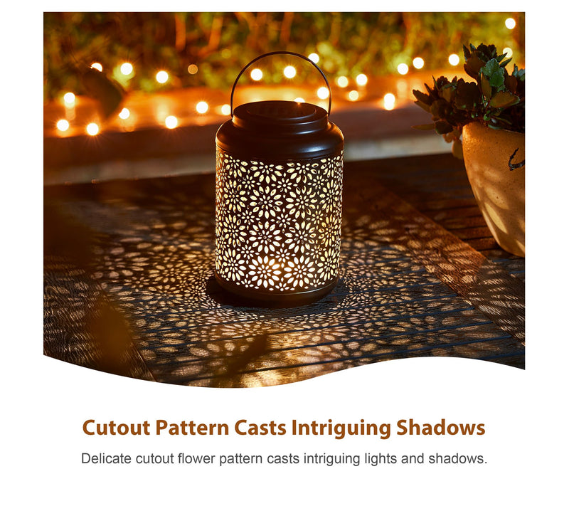 Glitzhome Flower Cutout LED Solar Outdoor Hanging Lantern — View 8