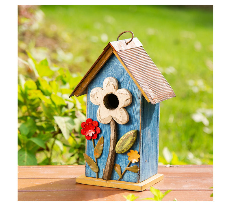 Glitzhome 3D Blooming Flowers Distressed Wood Brdhouse — View 6