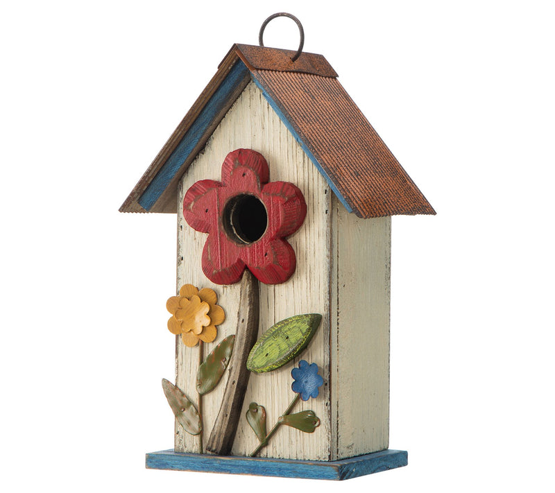 Glitzhome 3D Blooming Flowers Distressed Wood Brdhouse — View 5