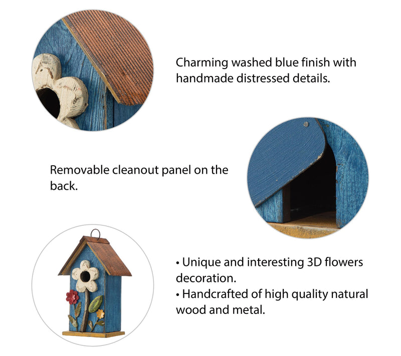 Glitzhome 3D Blooming Flowers Distressed Wood Brdhouse — View 9