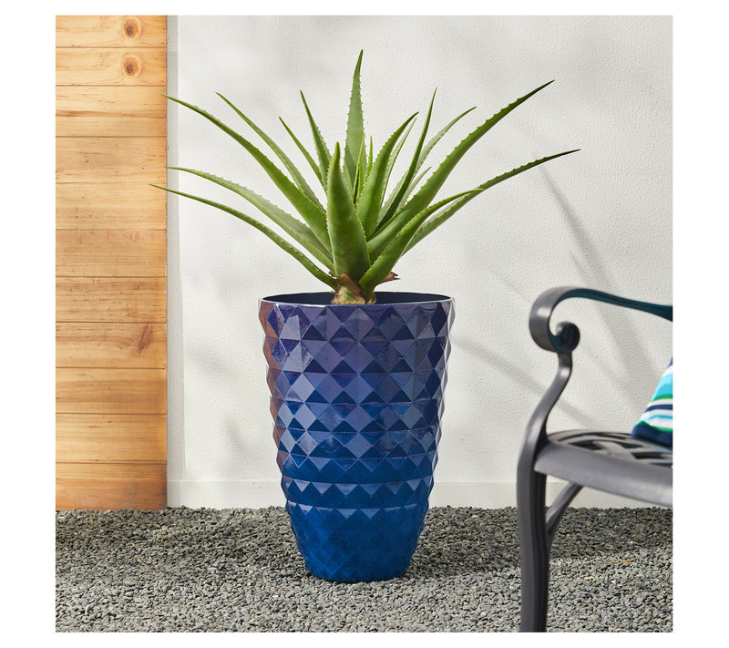 Glitzhome Tall Round Polyresin Diamond Patterned Planters S/2 — View 9