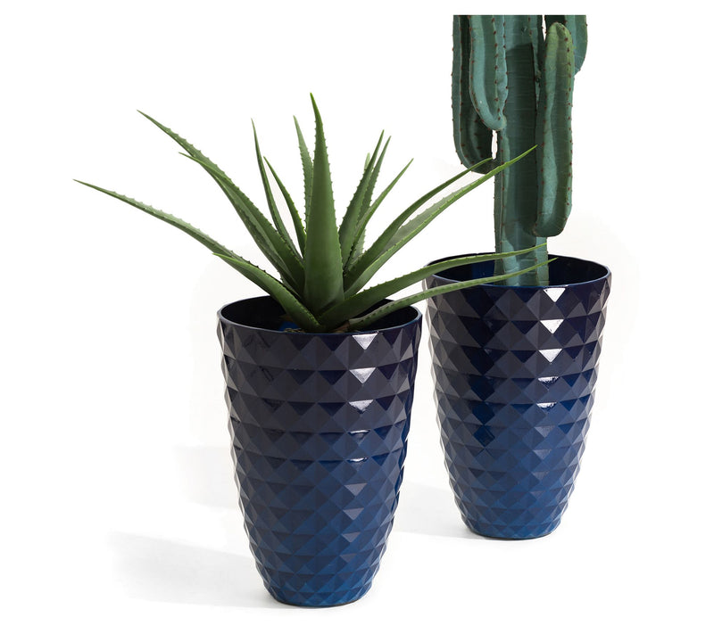Glitzhome Tall Round Polyresin Diamond Patterned Planters S/2 — View 3