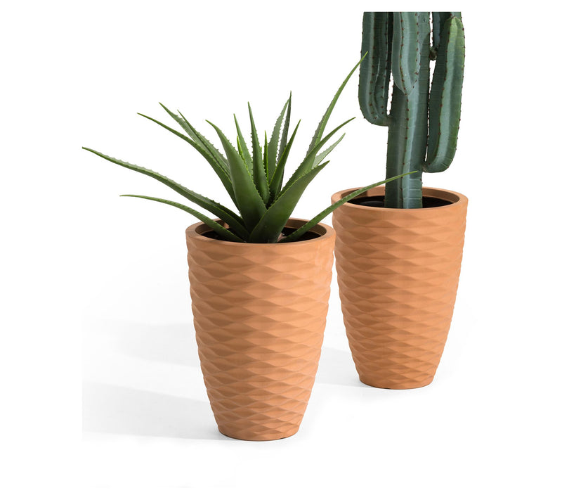 Glitzhome Tall Round Polyresin Diamond Patterned Planters S/2 — View 5