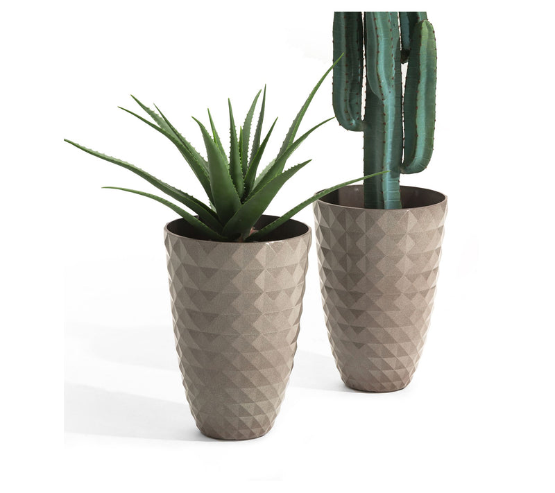 Glitzhome Tall Round Polyresin Diamond Patterned Planters S/2 — View 7