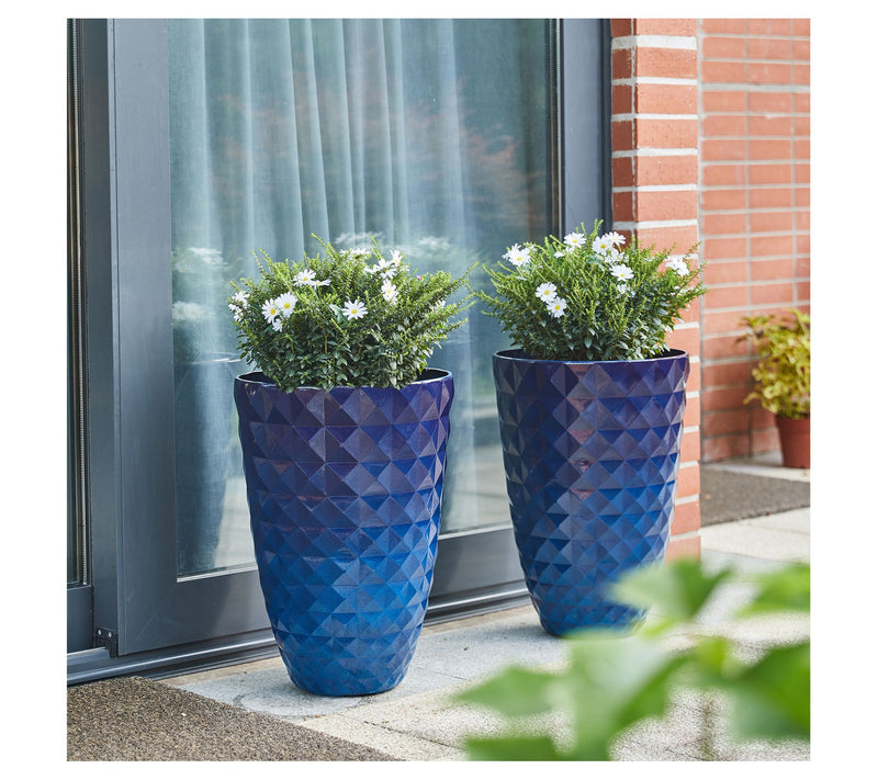 Glitzhome Tall Round Polyresin Diamond Patterned Planters S/2 — View 8