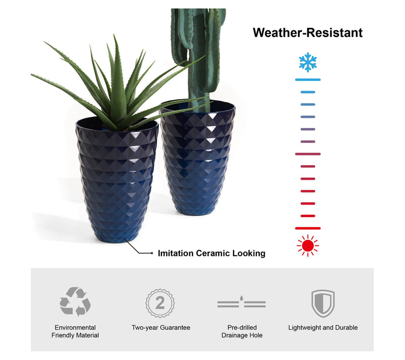 Glitzhome Tall Round Polyresin Diamond Patterned Planters S/2 — View 13