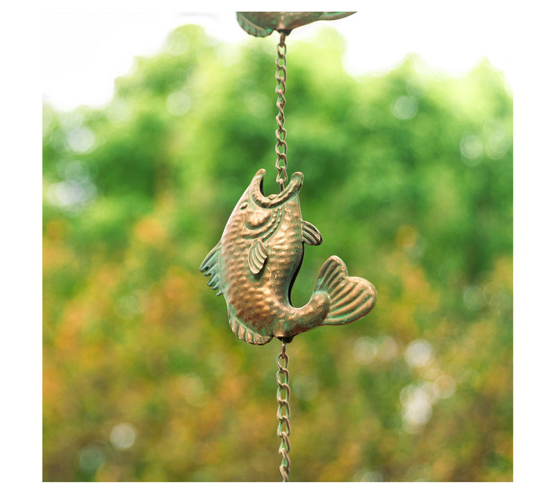 Glitzhome 8.5ft Faux Copper Patina Finish FishRain Chain — View 10