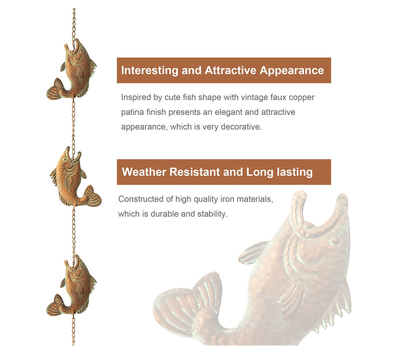 Glitzhome 8.5ft Faux Copper Patina Finish FishRain Chain — View 6
