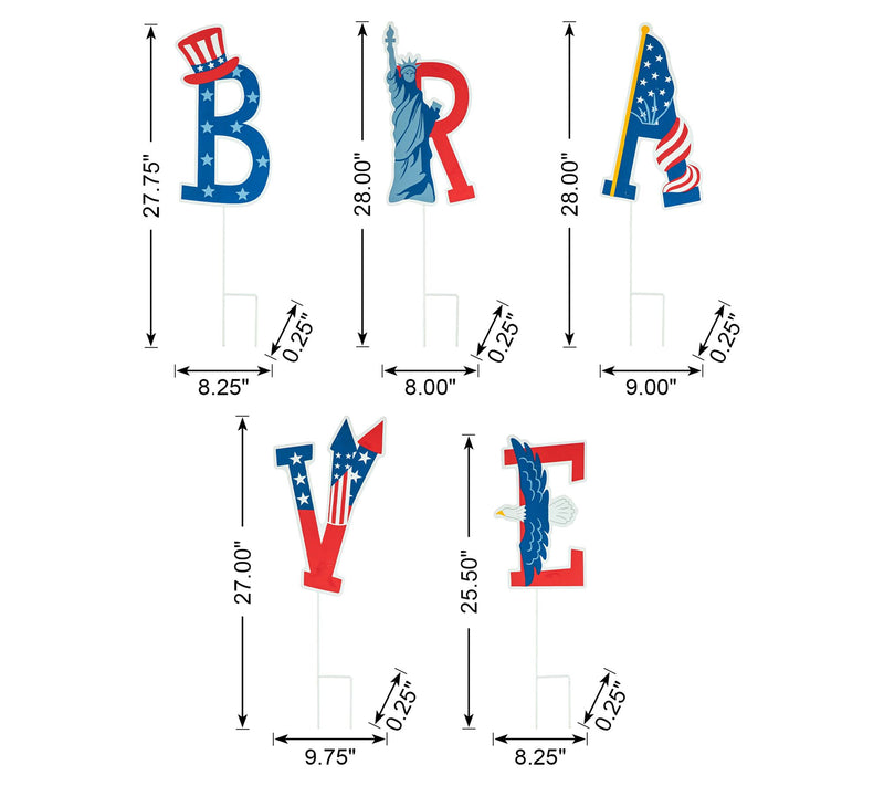 Glitzhome 43" Patriotic Americana BRAVE Yard Stakes S/5 — View 5