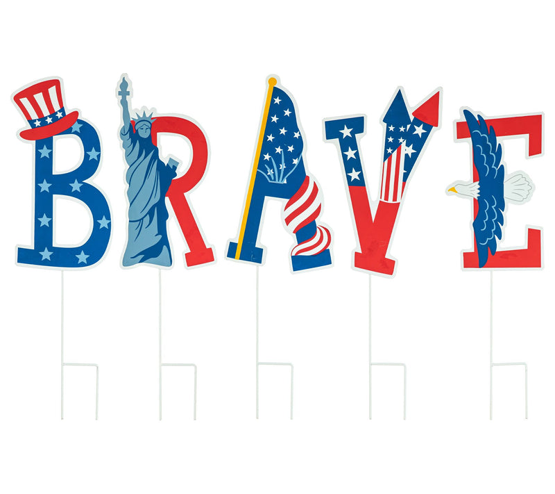 Glitzhome 43" Patriotic Americana BRAVE Yard Stakes S/5 — View 4